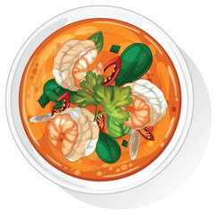 Thai Tom Yum Soup Vector Illustration