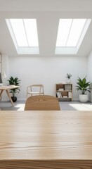 Fototapeta premium A wooden table with a chair in front of it