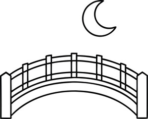 moon bridge with crescent moon outline icon