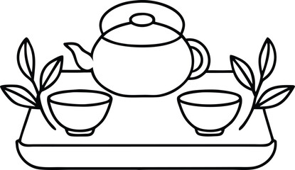 Mid autumn festival. tea ceremony outline icon