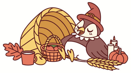 Cute Sleepy  Falcon in a Thanksgiving world – Grateful Harvest palette vector