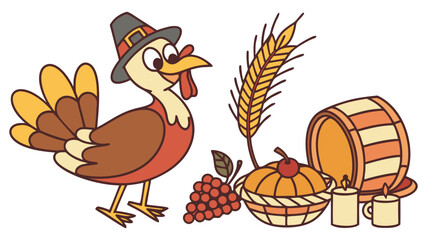 Vector illustration of a Funny  Crane, styled in a Thanksgiving theme using Grateful Harvest colors