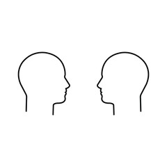 thin line dialogue between two people. concept of simple knowledge transfer symbol for partnership or competition psychology for human. stroke contour style trend modern logo graphic art black design