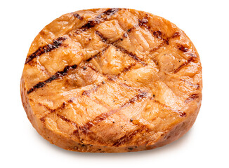 Grilled pork steak ready to serve, isolate on white background with clipping path