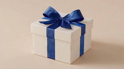 Obraz premium A pristine white gift box, elegantly adorned with a vibrant blue ribbon bow