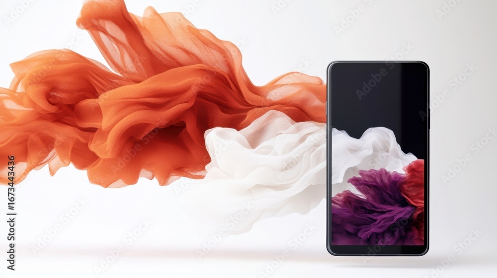 Poster abstract background with floating smartphone and vibrant colors.