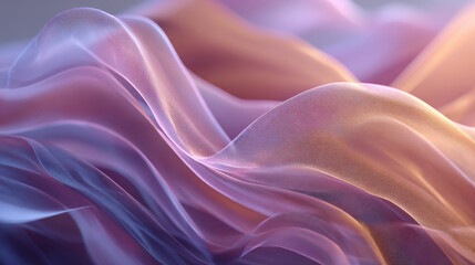 Fototapeta premium Dreamy abstract background of soft, flowing, translucent fabric with gentle waves. elegant purple, pink, and orange colors create an ethereal and calm feeling