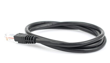 Black ethernet cable coiled