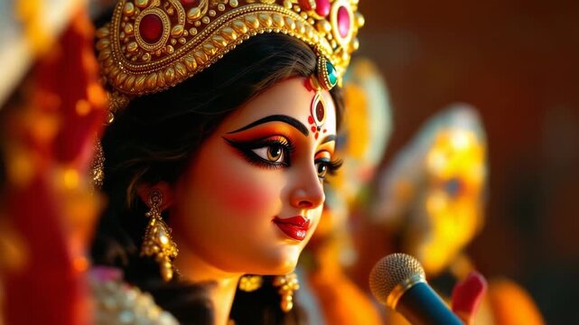 Close up of the divine goddess durga idol radiating peace and power during maha ashtami celebrations a powerful symbol of faith