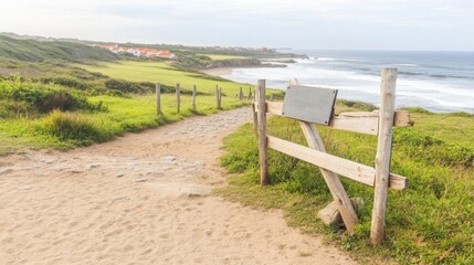 Fototapeta premium Rustic fence overlooking ocean along African coastline.