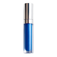 Vibrant blue lip gloss application beauty studio cosmetic product indoor close-up fashion statement