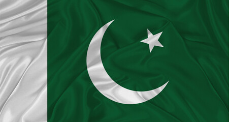 Flag of Pakistan with cloth texture. Close up of Pakistan flag waving