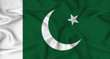 Realistic Pakistan flag waving. Close up of flag of Pakistan with cloth texture