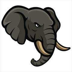 Powerful elephant head mascot illustration with bold outlines and fierce expression, perfect for esports logo, branding, or creative design projects that need strong animal identity.