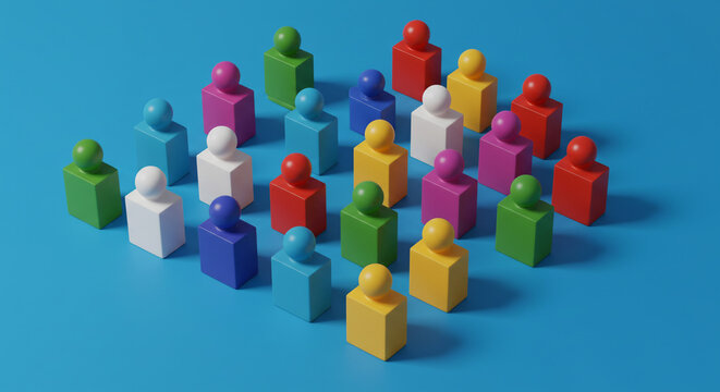 Vibrant diverse team representing unity and collaboration on blue background, modern business concepts