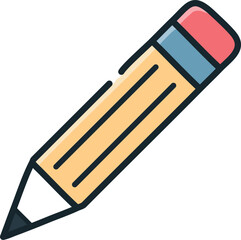 A simple, illustrated pencil with a pink eraser and a sharpened graphite tip, ready for writing.