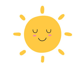 Sun smile icon. Happy smiling sun. Cute sun. Sunshine emoji. Funny emotion. Vector illustration