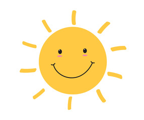 Obraz premium Sun smile icon. Happy smiling sun. Cute sun. Sunshine emoji. Funny emotion. Vector illustration