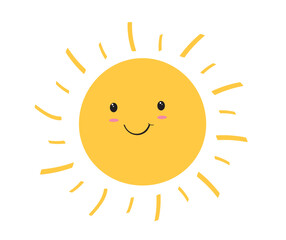 Sun smile icon. Happy smiling sun. Cute sun. Sunshine emoji. Funny emotion. Vector illustration