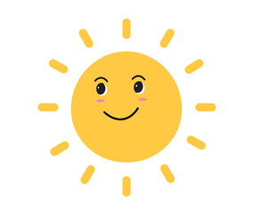 Sun smile icon. Happy smiling sun. Cute sun. Sunshine emoji. Funny emotion. Vector illustration