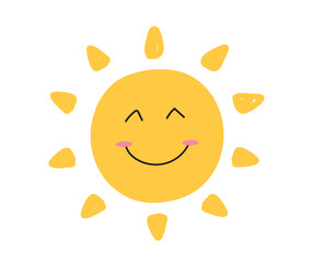 Sun smile icon. Happy smiling sun. Cute sun. Sunshine emoji. Funny emotion. Vector illustration