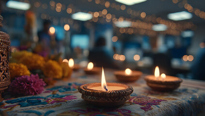 Corporate Diwali Celebration: Gift Exchange and Diya in a Festive Office Settig