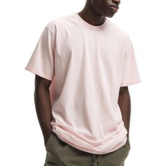 Man wearing a pink t-shirt mockup
