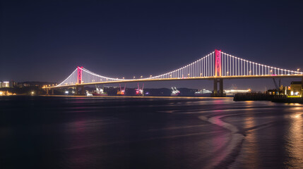Obraz premium Nagoya Port Toriton bridge across Ise Bay at night, Nagoya, Aichi, Honshu, Japan