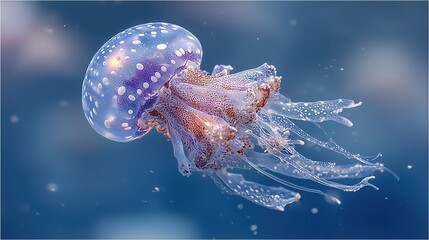 Translucent Blue Jellyfish with White Spots in Ocean