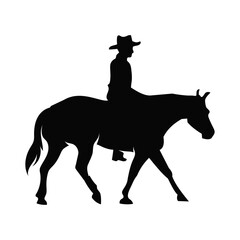Vector silhouette of cowboy on a horse walking