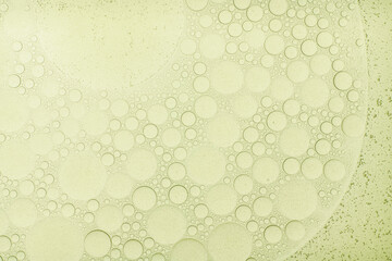 Macro microscope green bubble texture, Close-up Green bubbles and drops oil background . blue green...