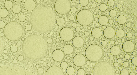 Macro microscope green bubble texture, Close-up Green bubbles and drops oil background . blue green...