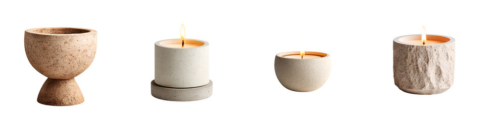 Minimalist Candle Collection in Neutral Tones on White Background