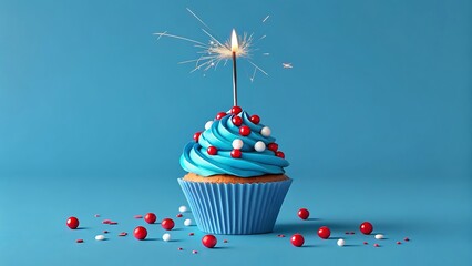 Digital illustration of a single cupcake with vibrant frosting