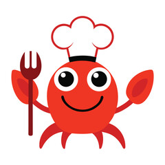 Funny cartoon chef character smiling and holding a spoon vector illustration