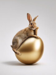 Obraz premium Thoughtful Rabbit on Golden Egg