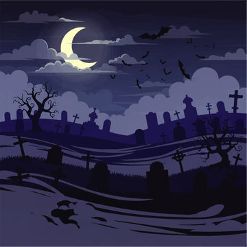 Suasana makam di malam Halloween 