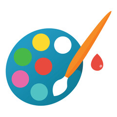 Palette with paints and brushes for art and painting illustration