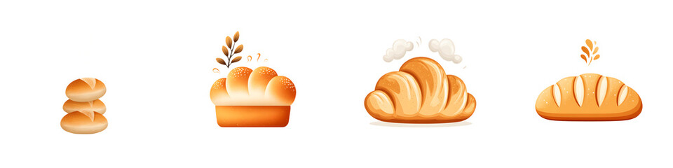Artistic Bread Collection: Variety of Baked Goods Illustration on White Background