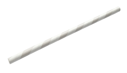 A white paper drinking straw with subtle spiral ridges along its length.