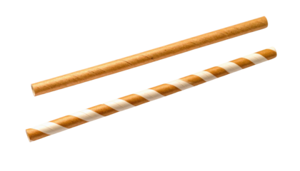 Two rolled wafer sticks: one plain wafer stick and one white-and-brown spiral striped wafer.
