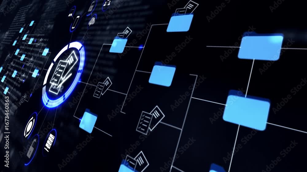 Aufkleber futuristic holographic interface with digital document storage, cloud computing database and paperle
