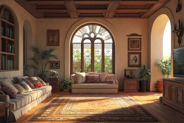 Mediterranean interior design of modern living room, home, Generative AI