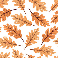 Fototapeta premium Oak Leaves Seamless Pattern Flat Vector. Autumn, Seasonal Decor. Repeat Print for Fabric, Gift Wrap, Web Background. Nature Inspired Design.