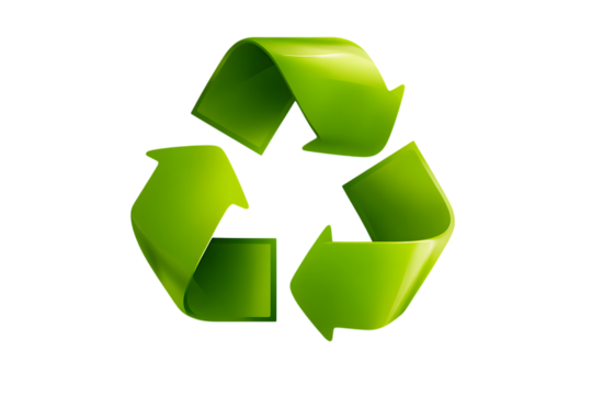 3D green recycle symbol promoting environmental awareness.
