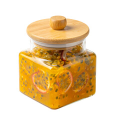 Yellow square glass jar with wooden lid
