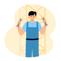 Man holding wrench Illustration