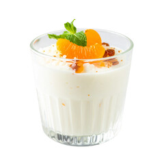 Yogurt drink with peach and mint garnish