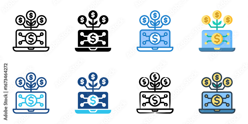 Poster wealth tech icon set multiple style collection