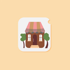 Small shop building with striped canopy illustration